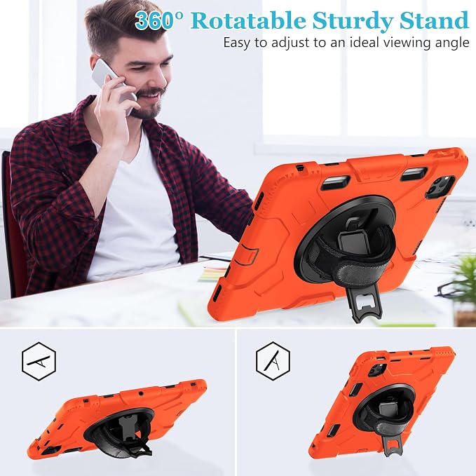 Case for iPad 9th/8th/7th Generation 10.2 Inch Black | Shockproof Protective Silicone Cover with Rotatable Stand-Screen Protector-Handle- Shoulder strap- Pencil holder