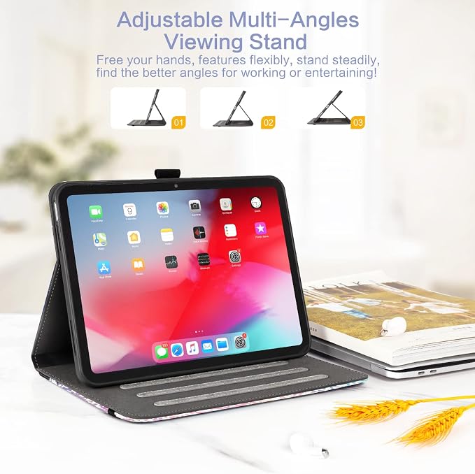 Lokigo Case for iPad (A16) 11th/10th Generation Aurora Forest | for iPad 11th-11 Inch/10th-10.9 Inch Stand Cover Pencil Holder/Hand Strap/Pocket Support Touch ID Auto Wake/Sleep