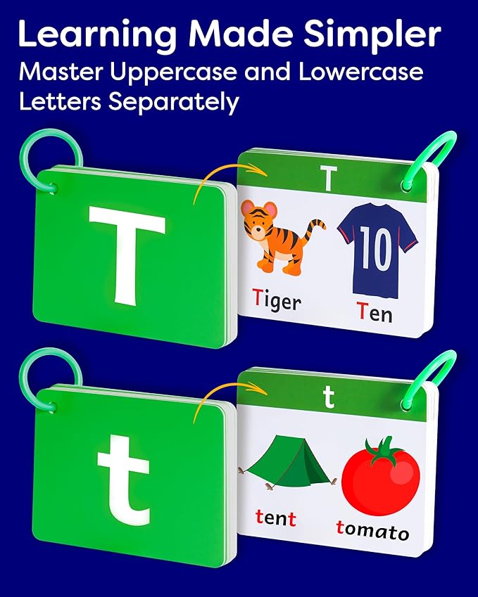 THE BAMBINO TREE Alphabet Flash Cards - Thick ABC Flash Cards for Kids Ages 3-6 - Lowercase & Uppercase Letter Recognition Learning Game