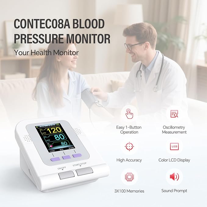 CONTEC Blood Pressure Monitor Upper Arm Cuff 3 Size Cuffs 300 Sets Memory Families use