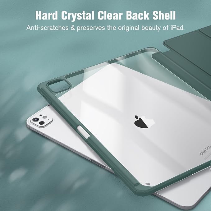 Fintie Slim Clear Case for iPad Pro 13-inch (M5) 2025 / (M4) 2024 | Slim Hybrid Shockproof Hard PC Back Cover Pencil Holder Viewing &amp Typing Angles Auto Sleep/Wake Black