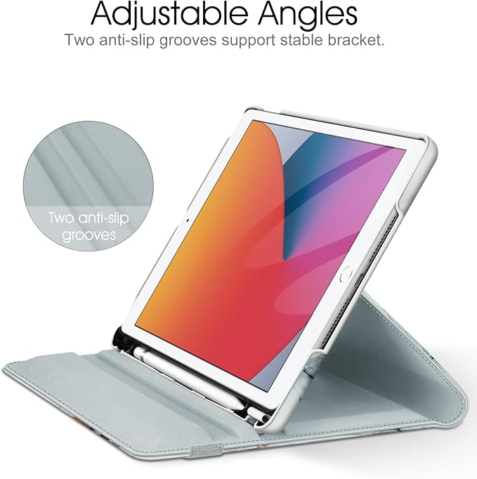 Fintie 360° Rotating Case for iPad 9th / 8th / 7th Generation 10.2 Inch | Swivel Stand Portrait &amp Landscape Viewing Shockproof Cover with Pencil Holder Auto Wake/Sleep Aqua Wave
