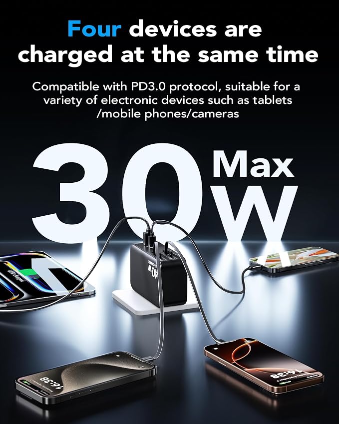 4-in-1 Retractable USB C Wall Charger40W Fast Charging for Multi-Device | Retractable ChargerFoldable PlugExtra USBC &amp A PortsDual 35.5in CablesMultiple Devices Charger for iPhone/Galaxy/Pixe
