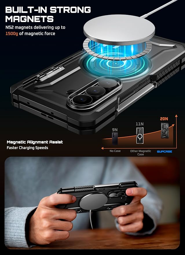 SUPCASE for Samsung Galaxy Z Fold 7 Case with Kickstand Azure | Compatible with MagSafe Tempered Glass Screen Protector Military-Grade Protection Hinge Coverage Unicorn Beetle Grip