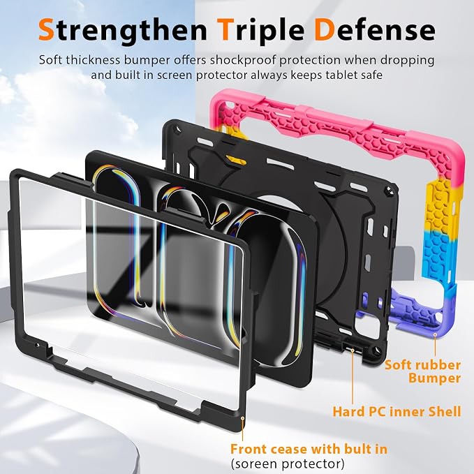 ROISKIN for iPad Pro 11 inch Case (M5/M4 (2025/2024)) Pro 11'' 6th/5th Gen -with HD Screen Protector 360 Kickstand/Handle Shoulder Strap Pen Holder Heavy Duty Military Grade - Kids Friendly