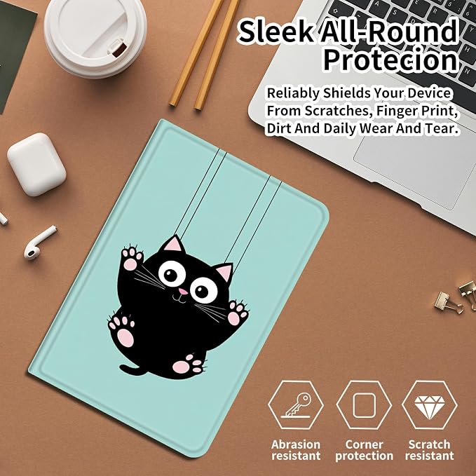 Case for Fire 7 2019/2017/2015Black Cat Purple Roses | DIGTIALL Slim Cover for Fire 7 Tablet 9th/7th/5th Gen 7.0 Folding Stand Protective Case Auto Sleep/Wake Smart Shell
