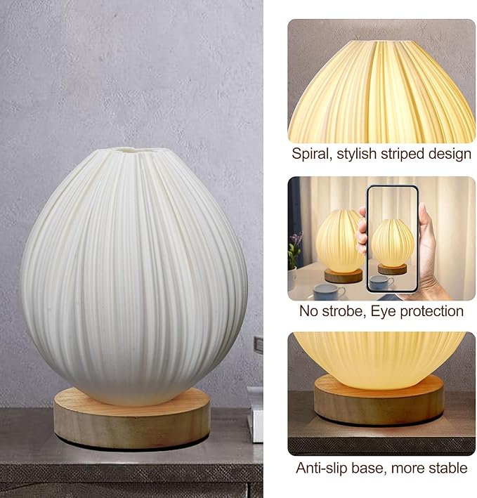 Zenply Novelty Small Table Lamp for Bedroom & Living Room, Vintage Style Striped Night Light, Mini Bedside Lamp for Small Spaces & Kids Room, Office, Dorm (Lotus)