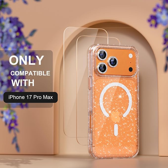 Choiche for iPhone 15 Pro Max Case Compatible with MagSafe Glitter Black | Women Girly Cute Glitter Sparkly Magnetic Phone Case with Diamond Camera Lens Protectors Military-Grade Drop Protection 6.7