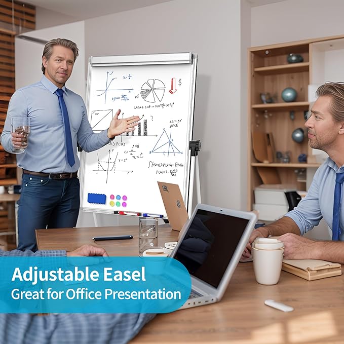 U-Stand Double Sided 40" x 28" Magnetic Dry Erase Easel, Height Adjustable & 360° Rotating Whiteboard with 1 Eraser, 6 Magnets and Paper Pads
