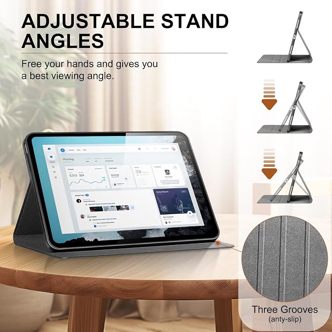 Genuine Leather Case for iPad 11th Gen 11(2025/A16)/10th Gen 10.9 | Slim Protective Cover with Adjustable Stand Auto Wake/Sleep Premium Leather Black