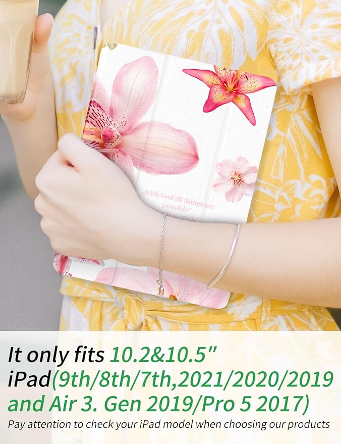 Case for iPad 9th/ 8th/ 7th Generation Case 10.2&amp10.5 Inch (2021/2020/2019 Release) Slim Lightweight Soft Trifold Back Cover with Pencil Holder &amp Auto Sleep/Wake Cover Cherries Cheetah Bows