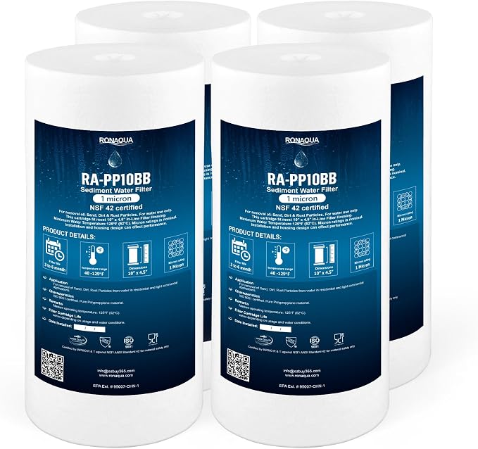 Ronaqua 10" x 4.5" Big Sediment Replacement Water Filter Cartridge, 1 Micron