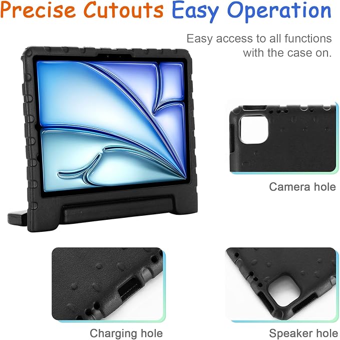 Kids Case for iPad Pro 11 M5/M4 &amp iPad Air 11 (2026/2025/2024) Shockproof Case with Pencil Holder Techcircle Light EVA Foam Handle Stand Bumper Protective Child Friendly Drop Proof Cover Black