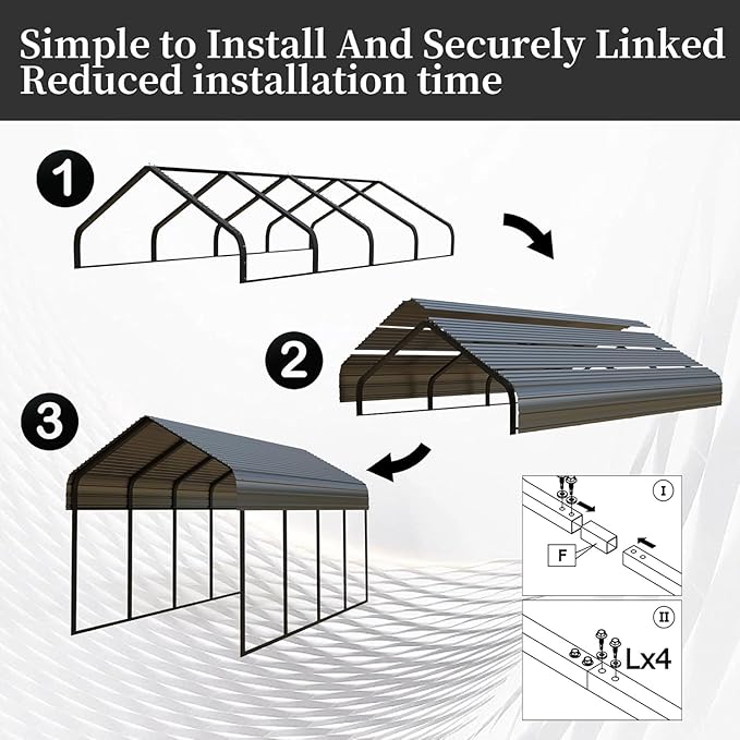Heavy Duty 20x20 FT Carport Outdoor Yard Metal Carports Car Port for 2 Cars Galvanized Steel Roof & Frame Portable Garage Removable Sidewalls 20 x 20
