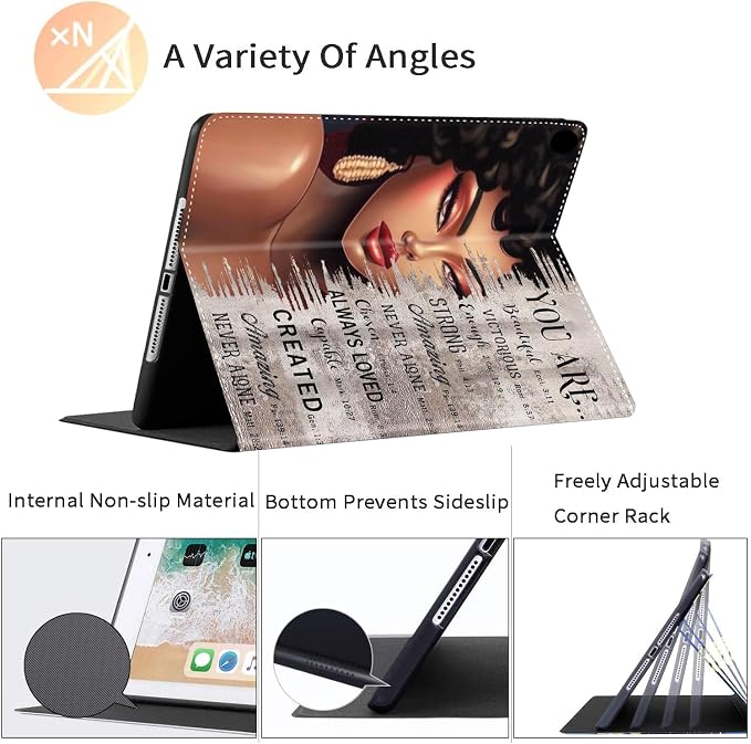 Case for iPad Pro 11 Inch 2022/2021/2020 (4th/3rd/2nd Gen) for iPad Air 5th / 4th Generation 10.9 Inch (2022/2020) Durable Shockproof Protective Cover，Black Woman Queen Afro Design