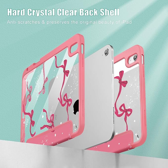 Tuiklol for iPad Pro 11 Inch 4th / 3rd / 2nd / 1st Gen (2022 2021 2020 2018) Case -Built-in Pencil Holder Shockproof Cover Clear Transparent Back Shell with Auto Wake/Sleep Black Flower