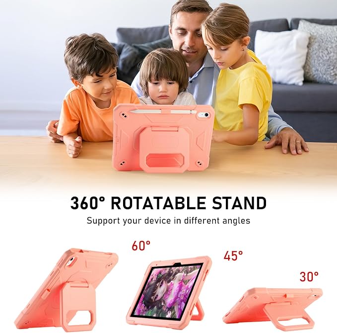 for iPad (A16) 11th Generation Case 11 Inch 2025/ iPad 10th Generation Case 10.9 Inch 2022 with 360 Rotating Grip Magic StandPencil Slot/Key Chain/Carrying Shoulder Strap Cover for iPad 10th Gen