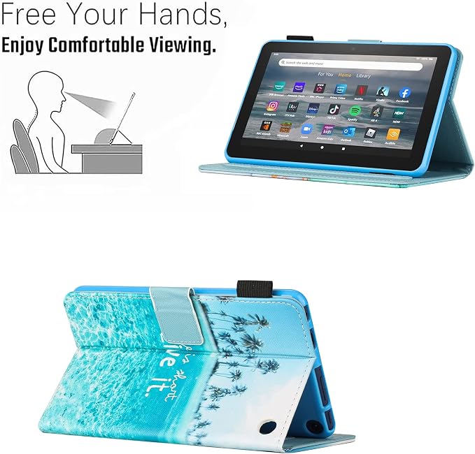Case for Amazon Fire HD 8 &amp 8 Plus (12th/10th Generation 2024/2022/2020 Release) Pen Holder Premium PU Leather Stand Cover with Smart Auto Wake/Sleep Green Tress