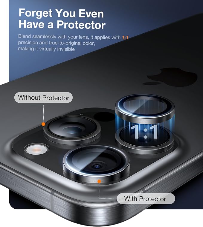 UltraGlass for iPhone 16 Pro Max/16 Pro Camera Lens Protector [NO.1 Military Grade Shatterproof] iPhone 16 Pro Max Camera Protector 16 Pro Lens Cover [Longest Durable] Easy Install Black Titanium