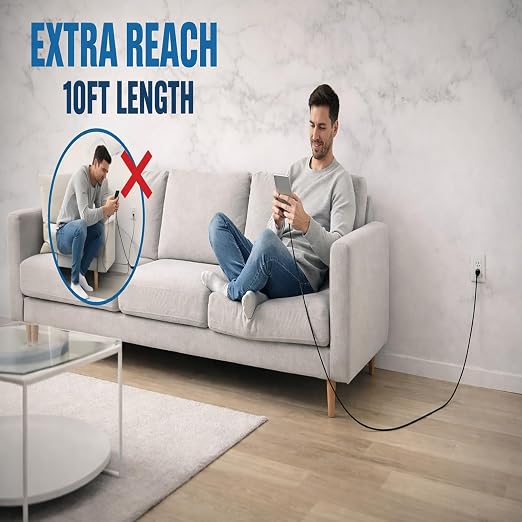 5-Pack USB-A to USB-C Cables – Extra-Long 10 ft (3 m) 3A Fast Charging Braided – Compatible with iPhone 15/16/17 Galaxy S25/S24/S23 Pixel PS5 &amp More