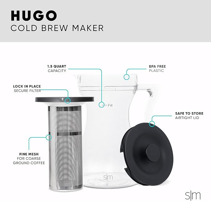 Simple Modern Cold Brew Coffee & Tea, Airtight Pitcher | 1.5 Q | Black