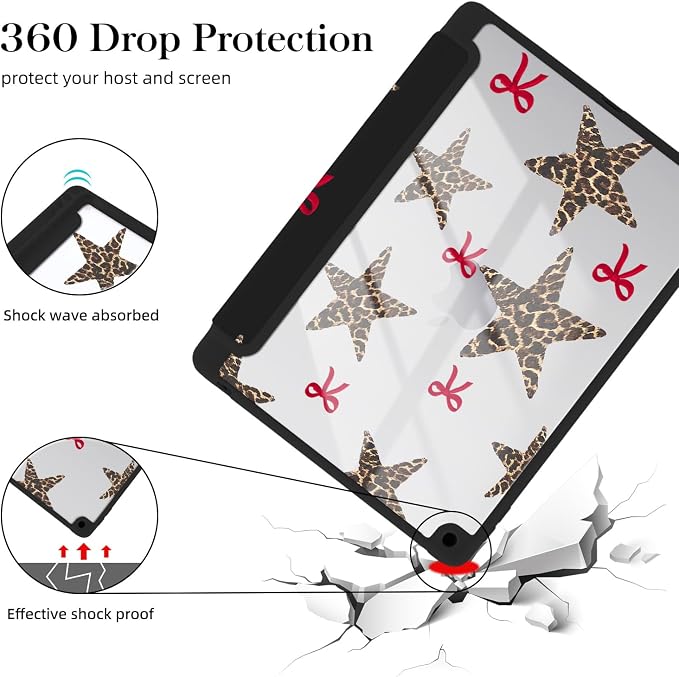 Joyland Leopard Print for iPad 10th Generation Case 10.9 inch 2022/iPad (A16) 11th Gen 11 2025Built-in Pencil Holder with Shockproof Cover Clear Transparent Back Shell Auto Wake/SleepBlack