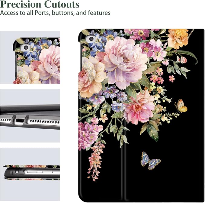 Vimorco for iPad 5th/6th Generation Case 9.7 Inch 2017/2018 for iPad Air 1/2 Case 2013/2014 Pencil Holder/2 Viewing Stands/Typing Stand/Slim Cover for iPad 5/6 Gen Blue Flower Floral