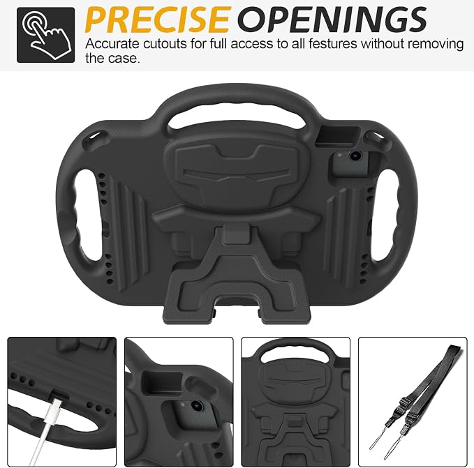 AVAWO Kids Case for iPad (A16) 11th Generation 11 Inch 2025 iPad 10th Generation 10.9 2022 Shockproof Rugged Protective Cover with Shoulder Strap/Handles/Kickstand for i Pad 10/11 Gen Black