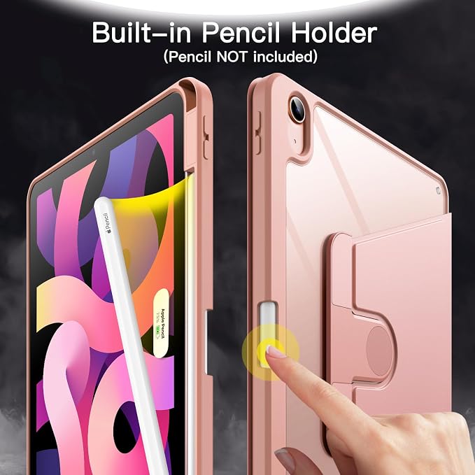 JETech Rotating Case ONLY for iPad Air 11-Inch M4/M3/M2 (2026/2025/2024) iPad Air 5/4 (2022/2020 5th/4th Generation 10.9-Inch) 360 Degree Rotation Protective Stand Cover Clear Back (Black)