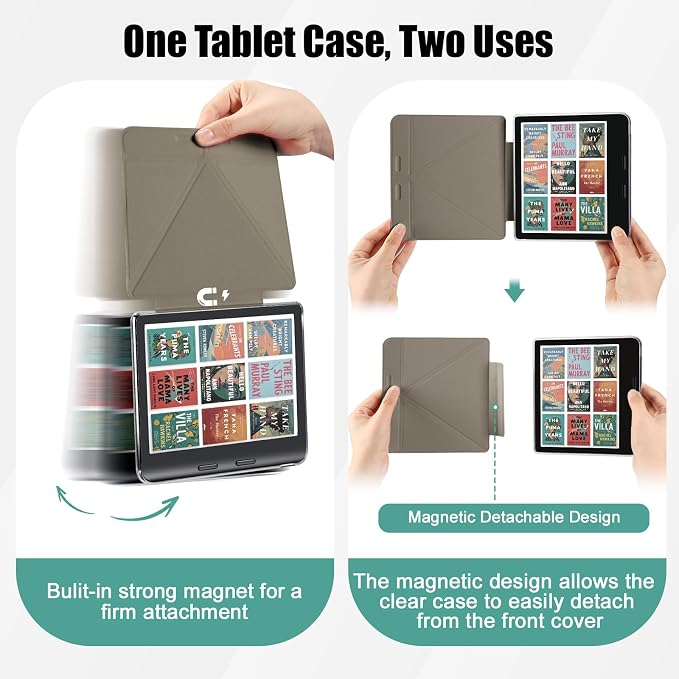 E NET-CASE Detachable Magnetic Case for 7 Kobo Libra 2 &amp Tolino Vision 6(2021) eReader Ultra Clear Back Scratch-Proof Light丨Easy to Detach &amp Attach丨Auto Sleep/Wake (Black)
