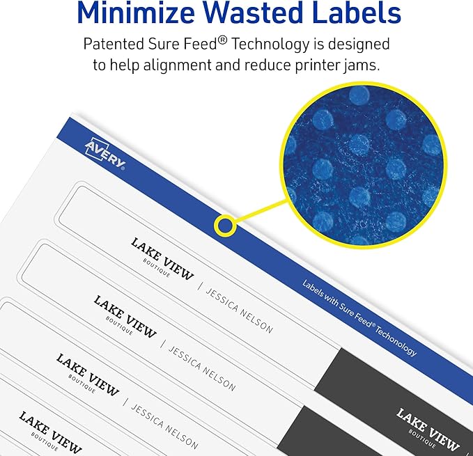 Avery Durable Waterproof Wraparound Rectangle Labels with Sure Feed Technology, 1-1/4" x 9-3/4", Matte White, 40 Customizable Labels for Laser and Pigment-Inkjet Printers (22845)