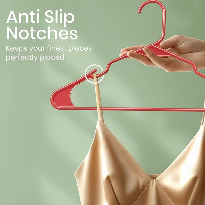 Utopia Home Plastic Hangers 50 Pack - Perfect Space Saving Clothes Hanger - Durable and Strong - Perfect Closet Organizers with Shoulder Grooves (Red)
