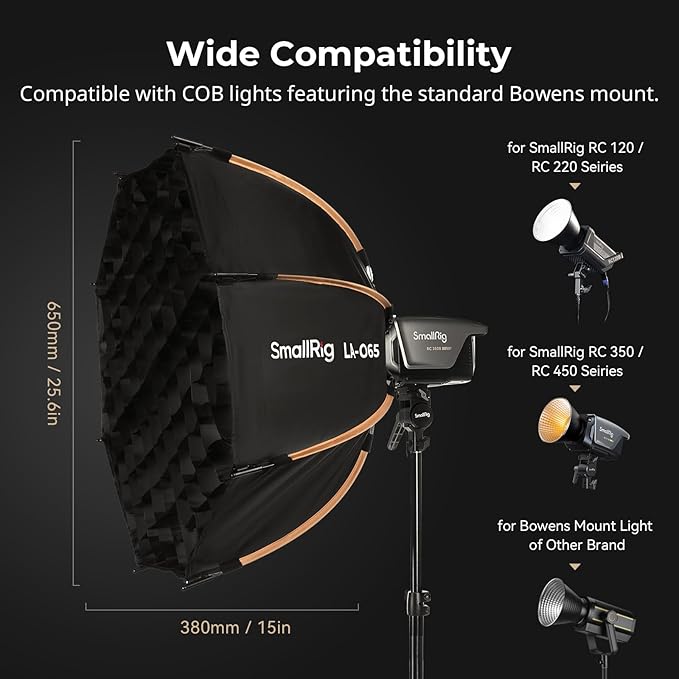 SmallRig LA-O65 Octagonal Softbox, 65cm/25.6in Quick Release Softbox with Carrying Bag, for Bowens Mount COB Lights for SmallRig for Neewer for Aputure for Godox