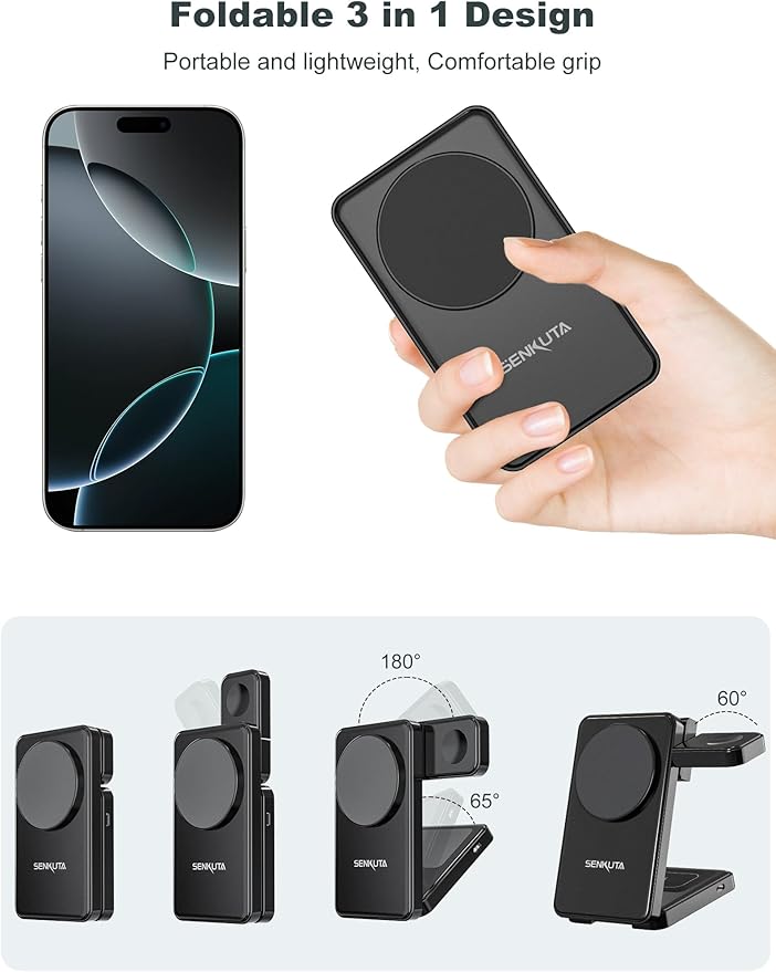 Wireless Charger Charging Station for Apple: 3 in 1 Wireless Charger Multiple Devices for iPhone 16/15/14/13/12 - Fast Travel Charger Stand for Apple iWatch Ultra 5/4/3 AirPods Pro 4/3/2(18W Adapter)