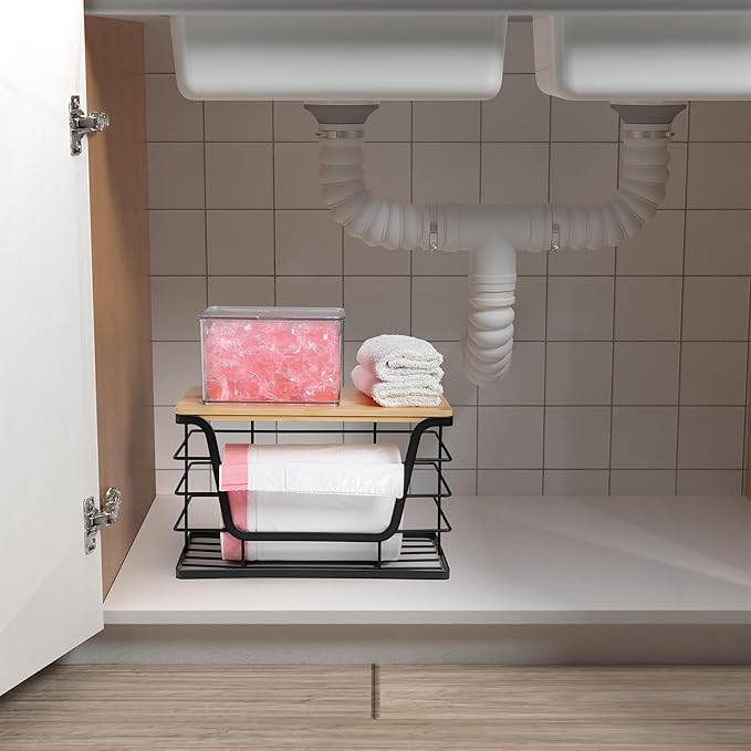 ALOCEO Extra Large Trash Bag Holder Dispenser With Bamboo Top, Wall Mounted Garbage Bag Dispenser Roll Holder for Kitchen Laundry Room Organization