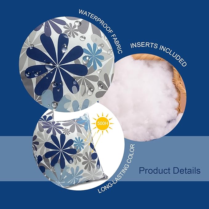 Outdoor Pillows, Pack of 2 Waterproof Decorative Throw Pillows with Inserts, 18”x18” Square Pillows for Bed, Couch, Sofa and Patio Furniture