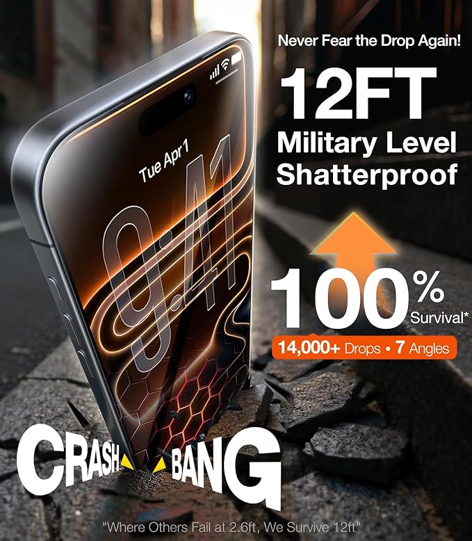 UltraGlass Unbreak Top 9H+ Glass for iPhone 15 Screen Protector (12FT Military Grade Shatterproof &amp Longest Durable) Screen Protector iPhone 15 Tempered Glass Full Coverage 2 Pack