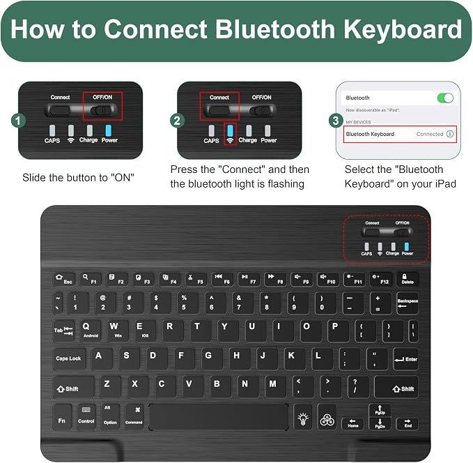 Soke for iPad (A16) 11th/10th Gen Case with Keyboard Black Marble | For iPad 11/10.9 inch(2025/2022) 7 Color Backlight Magnetic wireless Detachable Keyboard Case Built-in Pencil Holder