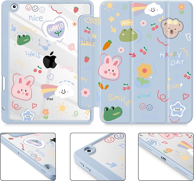 May Chen for iPad 9th Generation with Pencil Holder iPad 8th/7th Gen Case 10.2-inch [Penceil Holder] Trifold Stand Auto Wake/Sleep Clear TPU Protection Back Cover Ballet Shoes