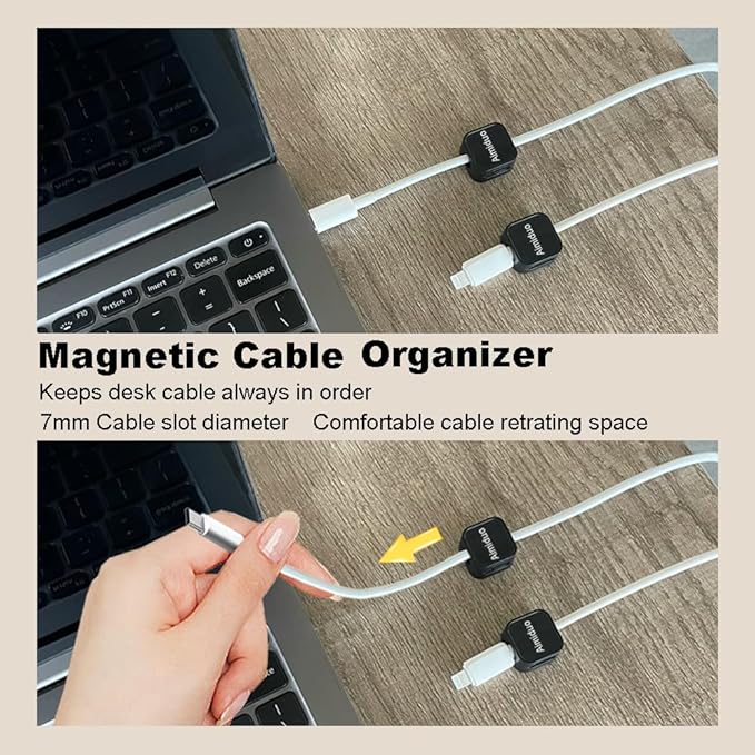 Magnetic Cable Clips Cord Organizer Holder,10-Pack Cable Management Cord Clips,Adhesive Phone Cable Wire Charger Cord Holder For Nightstand Desk Charging Cords Wall Car Desktop Office (10, Black)