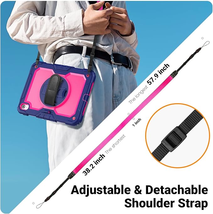 Case for iPad (A16) 11th/10th Generation 11''/10.9'' 2025/2022: Shockproof Protective Case with Hand/Shoulder Strap Pencil Holder Rotate Stand Screen Protector Black