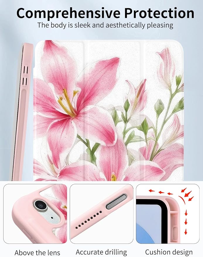 Case for iPad 9th/ 8th/ 7th Generation Case 10.2&amp10.5 Inch (2021/2020/2019 Release) Slim Lightweight Soft Trifold Back Cover with Pencil Holder &amp Auto Sleep/Wake Cover Cherries Cheetah Bows