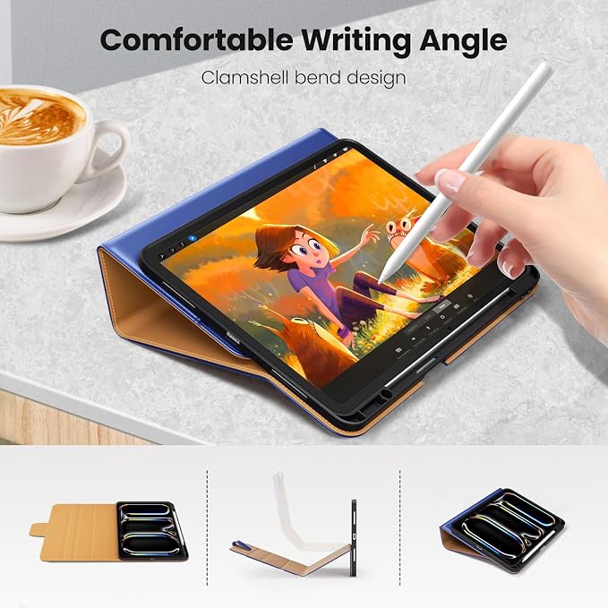 DTTO for iPad Pro 13 Inch Case M5/M4 2025/2024 Magnetic Clasp Multiple Angles Auto Wake/Sleep Premium Leather Business Folio Stand Smart Cover with Pencil Holder for iPad Pro 13 Blue