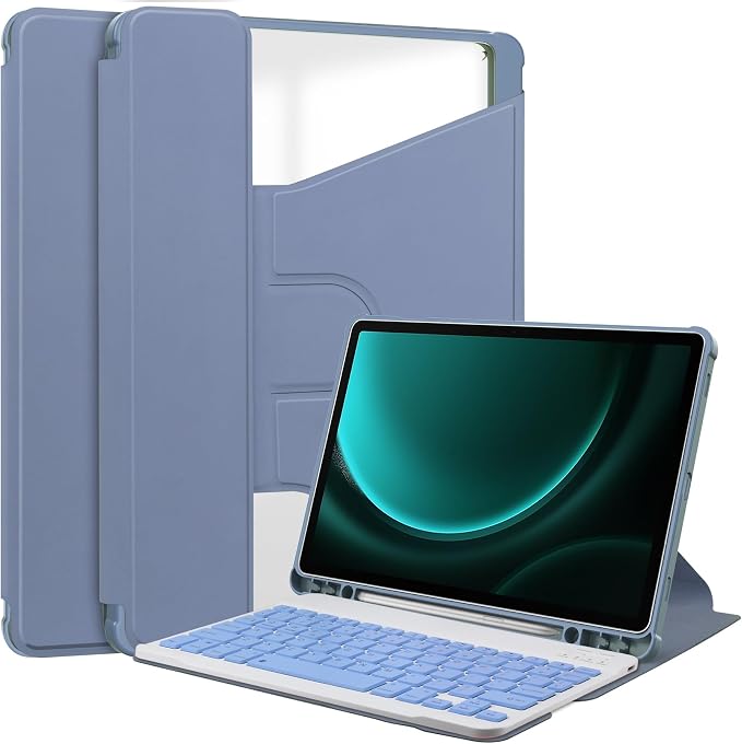 Tablet Case for Samsung Galaxy TAB A9+/A9 Plus with S Pen Holder 360° Swiveling Stand Shockproof Cover with Clear Transparent Back Shell Auto Wake/Sleep (Black Galaxy Tab A9 Plus)