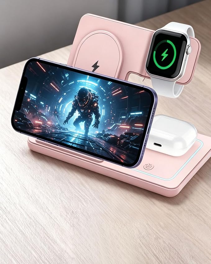 3 in 1 Wireless Charger Foldable Fast Charging Station for Phones Watches &amp Earbuds Portable Travel Stand