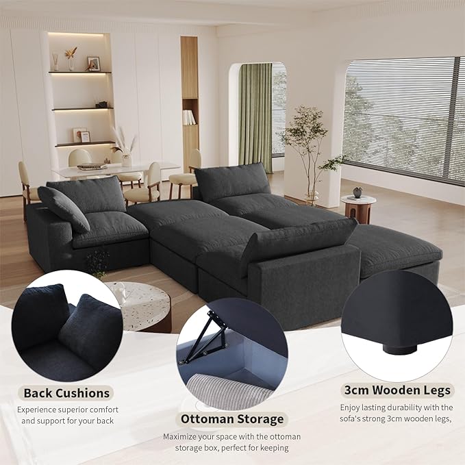 Cloud Modular Sectional Sofa Couch,80.3" Convertible Couches Lovesofa for Living Room,Minimalist Deep Sofa Couches,Sofa Covers Washable&Replaceable(Black)