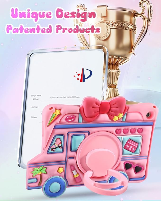 for iPad 10th Generation Case 10.9 Inch 2022 for iPad A16 Case 11th Generation - for Girls Cute Girly Kawaii 3D Cartoon Design with Rotating Stand &amp Strap Silicone Cover for Apple 10th/11th