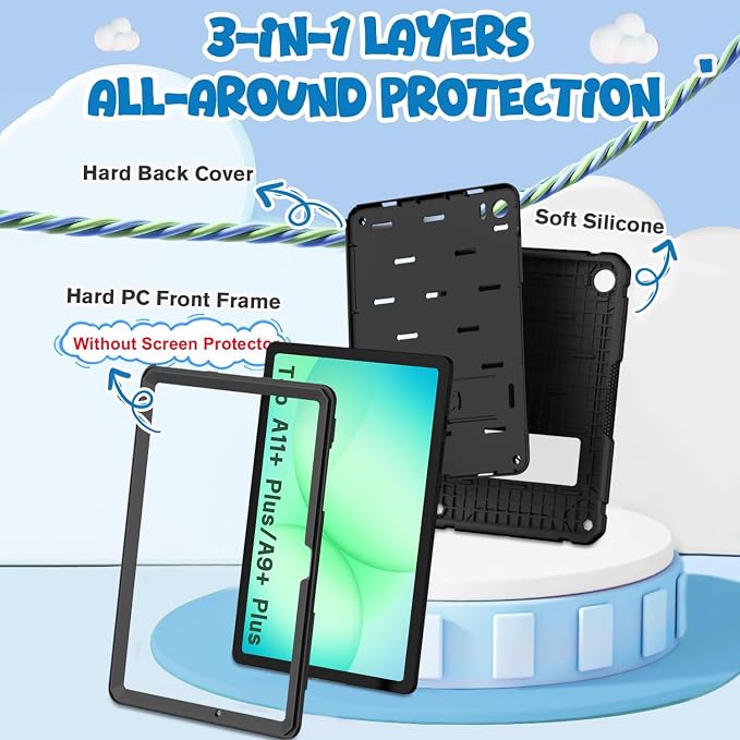 BMOUO Case for Samsung Galaxy Tab A11+ Plus/A9+ Plus 11 Inch 2026/2024 Heavy Duty Shockproof Rugged High Impact Protective Galaxy Tab A11 Plus/A9 Plus Case Black