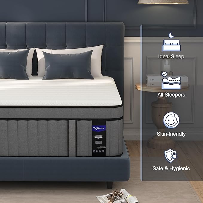 DIFAME King Size Mattress,16 inch King Mattress in a Box,Hybrid Mattresses with Gel Memory Foam & Pocket Springs, Pressure Relief, Cooling, Enhanced Edge Support,Firm