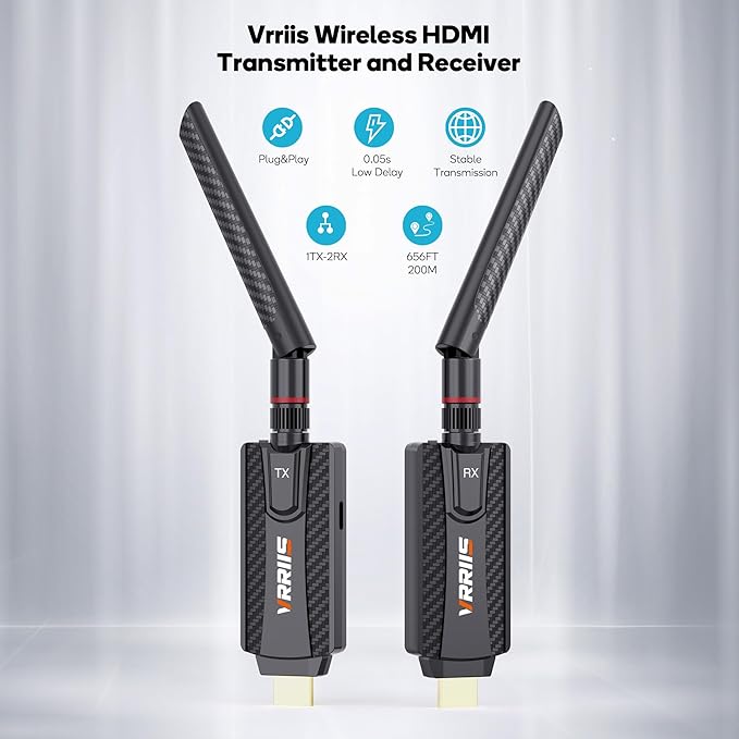 Vrriis Wireless HDMI Transmitter and Receiver,Plug and Play,1080P Wireless HDMI Extender Kit Support 2.4GHz and 5GHz for Streaming Video from Laptop,Pc,TV Box to Monitor,TV,Projector